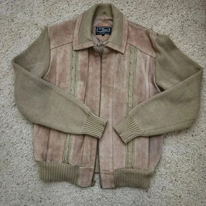 Men's L Vintage 70s Brown Suede Leather Knit Alvin Josef Bomber Jacket